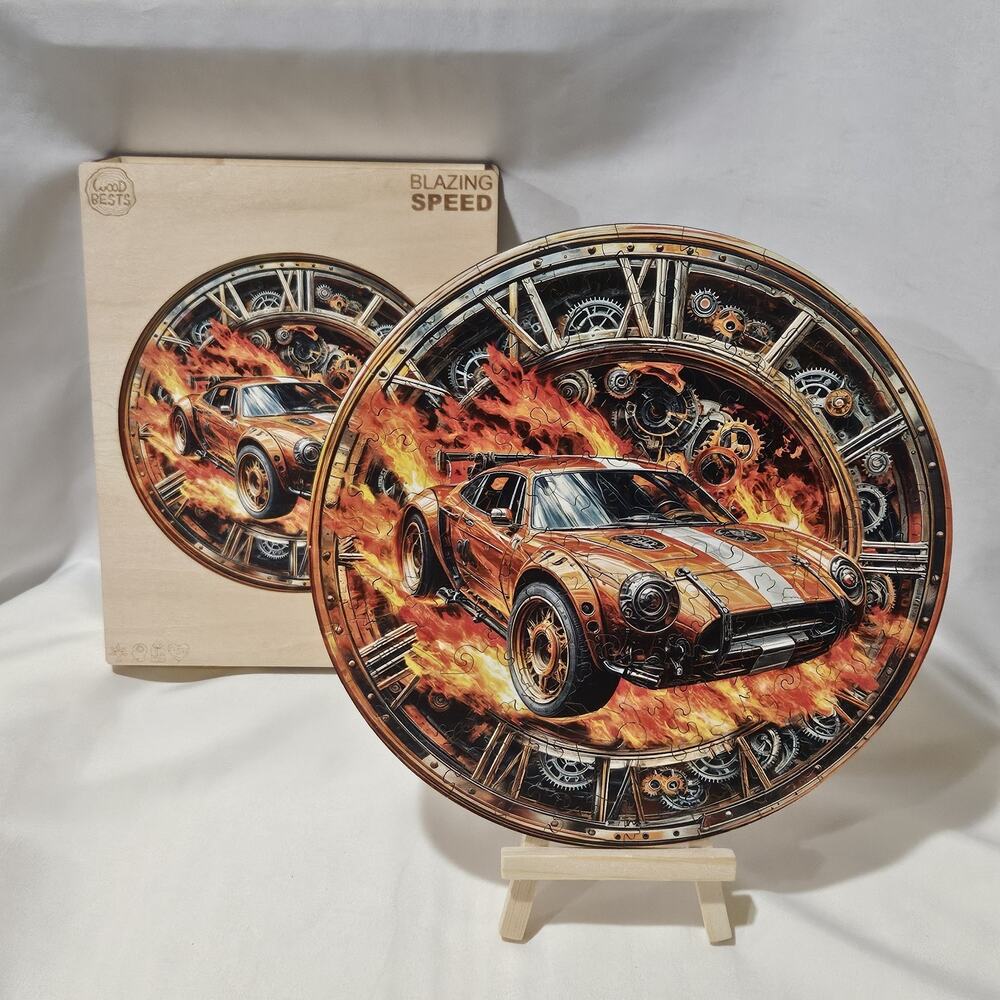Woodbests Blazing Speed Wooden Puzzle Car 8.5" Glued Display w Stand Box